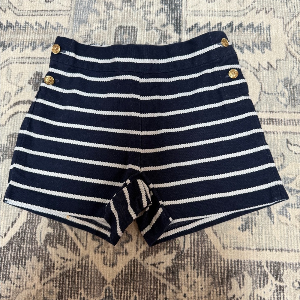 Janie and Jack Navy and White Striped Knit Shorts with Gold Buttons